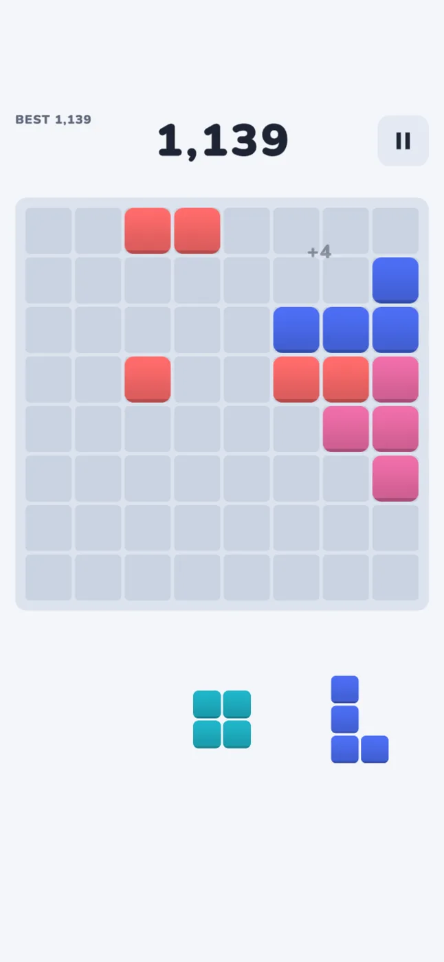 Kerslide gameplay: placing blocks on an 8 by 8 board